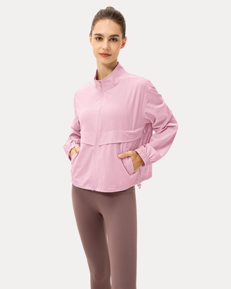 Locachy Women's Lightweight Zip Up Athletic Jacket Stand Collar Windproof Sun Protection Workout Outdoor Jacket Pink XS