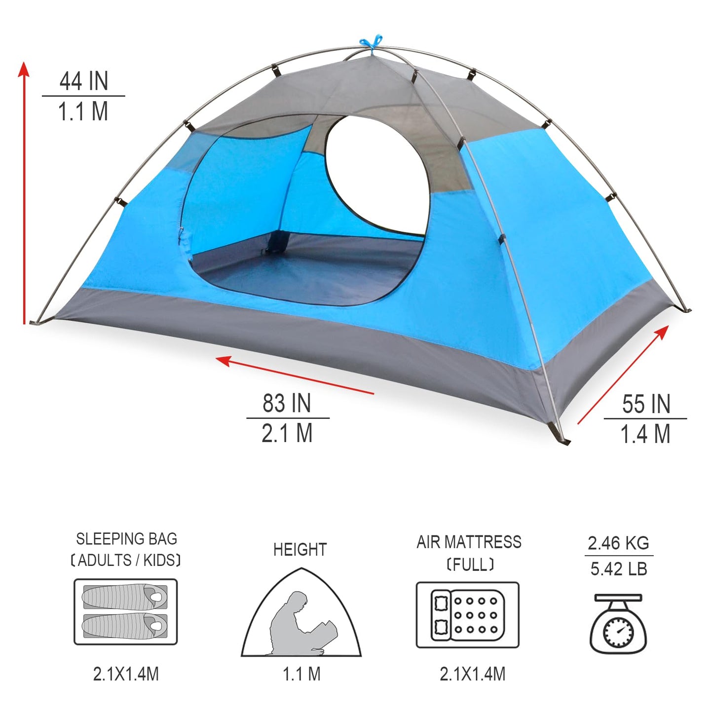 KAZOO Waterproof Backpacking Tent 2/3 Person Lightweight Camping Tents 2/3 People Hiking Tents Aluminum Frame Double Layer (2P Blue)