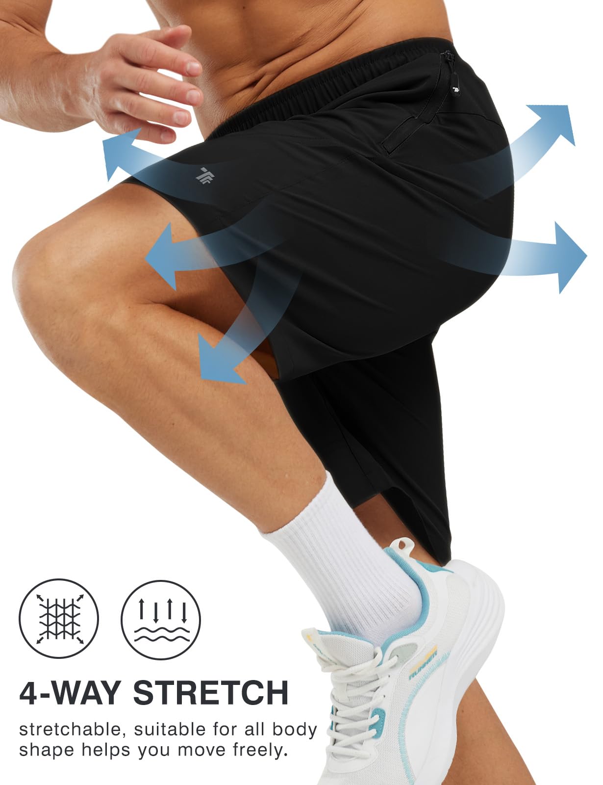 Rdruko Men's Hiking Shorts with Zipper Pockets 7'' Lightweight Quick Dry Workout Shorts Running Athletic Shortss,Black,M