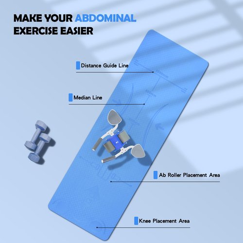 HEDUGO Exercise Equipment Mat for Ab Roller Wheel, Non Slip Abdominal Knee Mat, 6mm Thick Home Gym Floor Pad for Yoga, Pilates, Skipping, 72"L X 24"W X 0.24"Th, TPE, Blue