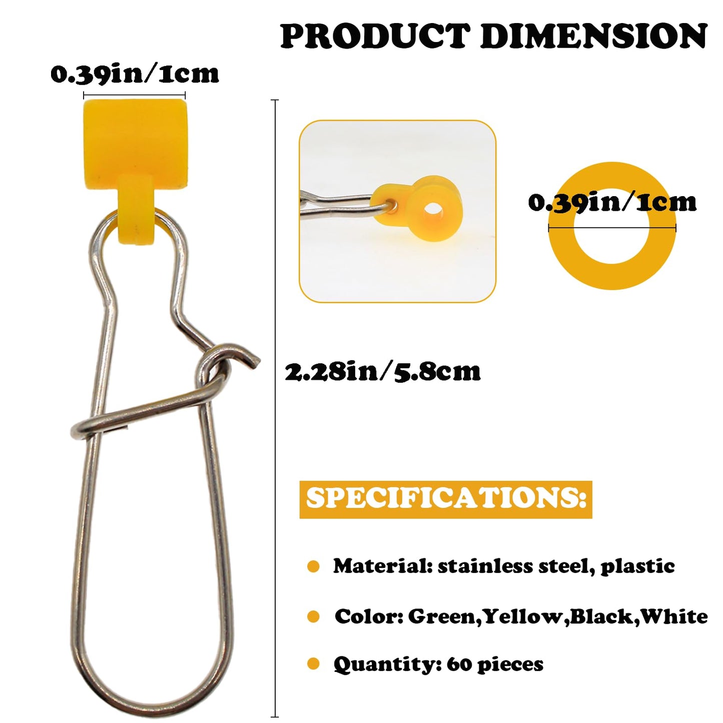 60 Pcs Fishing Line Sinker Slides Catfishing Rig with Duo Lock Snaps, Stainless Steel Heavy Duty Sinker Weights Connector Swivel Snap Kit Saltwater Slider Sinkers(4 Colors)