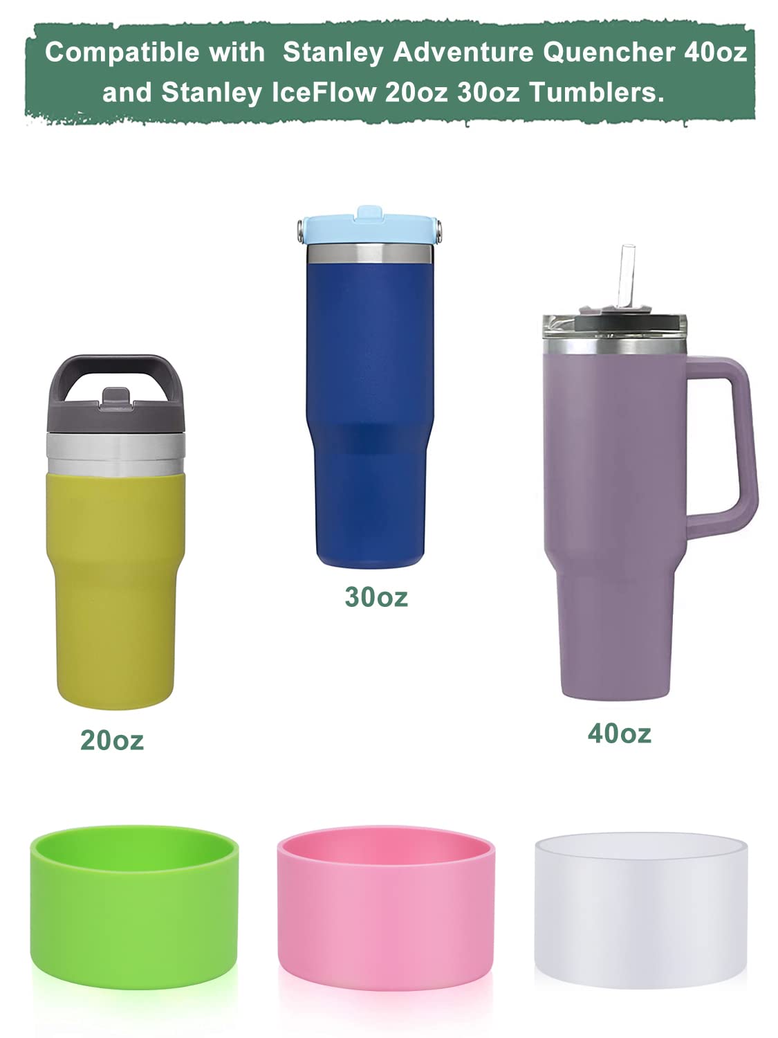 3 Pcs Silicone Bumper Boot for Stanley Quencher Adventure 40oz & IceFlow 20oz, Reduces Noise, Protective Bottle Bottom Sleeve Cover