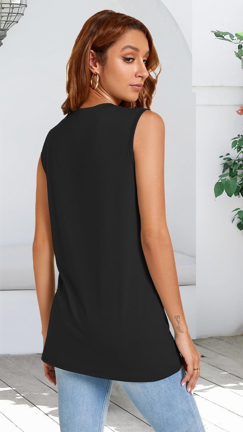Tank Top for Women Crew Neck Sleeveless Summer Tops Solid Color Casual Loose Fit Dressy Tshirts(Black, M)