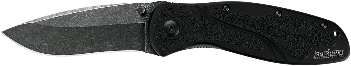 Kershaw Blur Blackwash Folding Knife (1670BW); 3.4 BlackWash 14C28N Steel Blade; Black Anodized Aluminum Handle with Black Textured Trac-Tec Inserts, SpeedSafe Opening, Reversible Pocketclip; 3.9 OZ