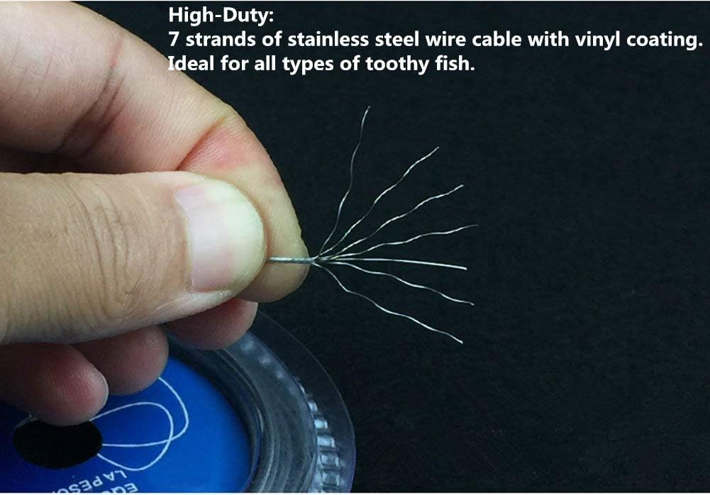 10LB-200LB Fishing line Wire Leader Vinyl Coated Stainless Steel Trace Lures Leader Wire 10 Meter,with 20pcs Crimps Sleeves,Black & Silver Select