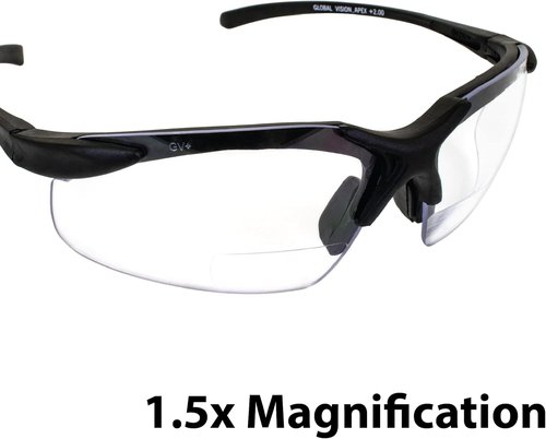 Global Vision Eyewear Apex +150 Series Sunglasses with Matte Black Frame and Clear Safety Lenses