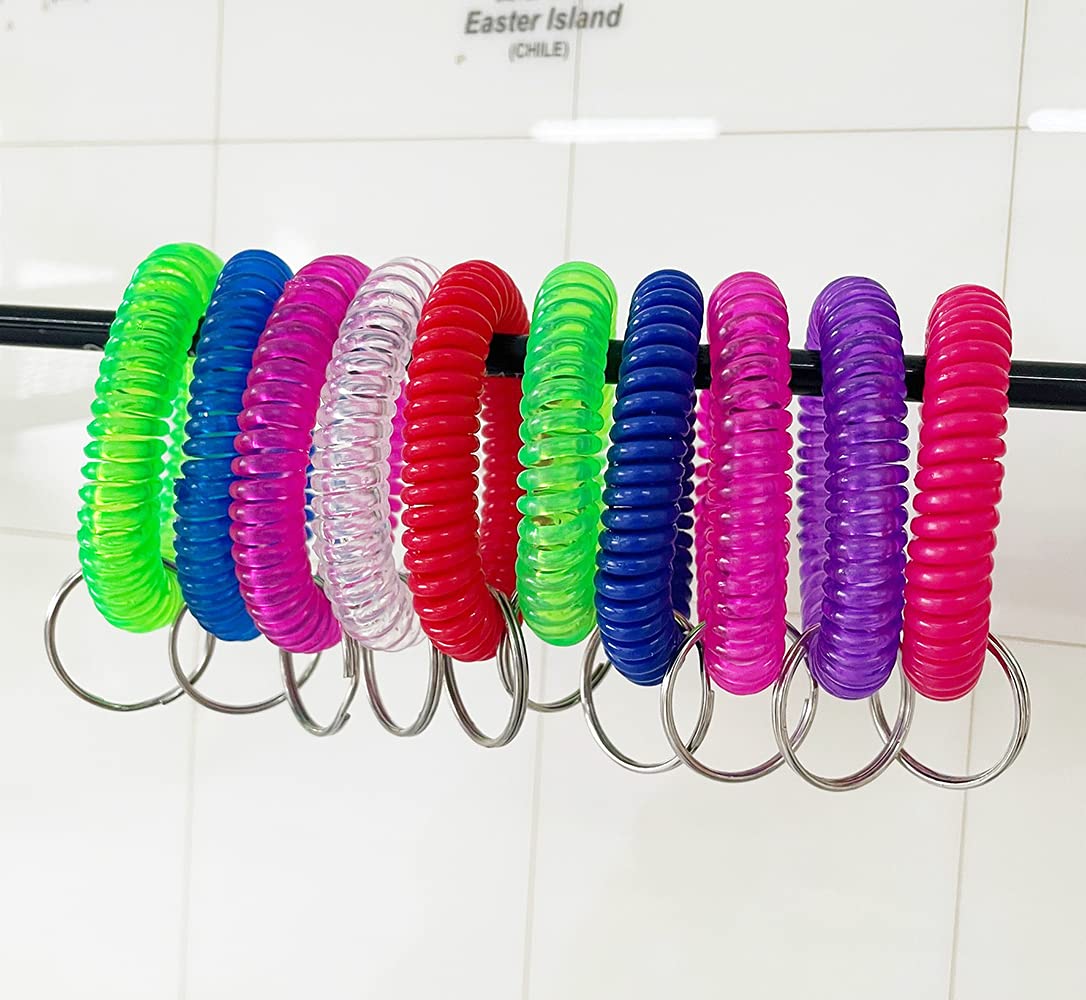 Kbraveo 100 PCS Multicolor Plastic Stretchable Spiral Coil Bracelet Keychains for Office, Sports, and Outdoor Activities