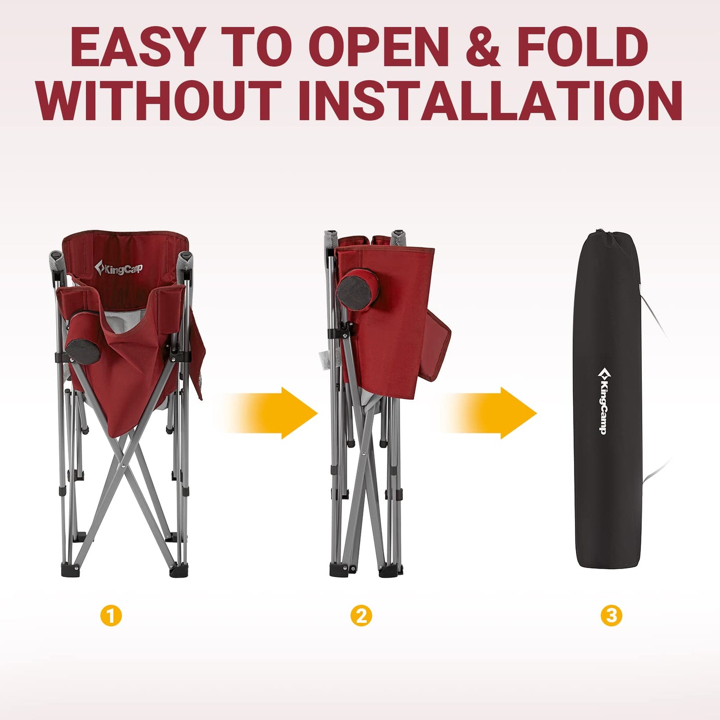 KingCamp Camping Chair for Adults with Arm Rest and Cup Holder Portable Camping Chair Support 300LBS Heavy Duty Folding Camp Chair for Lawn Outdoor Sports Travel (Red&Gray)
