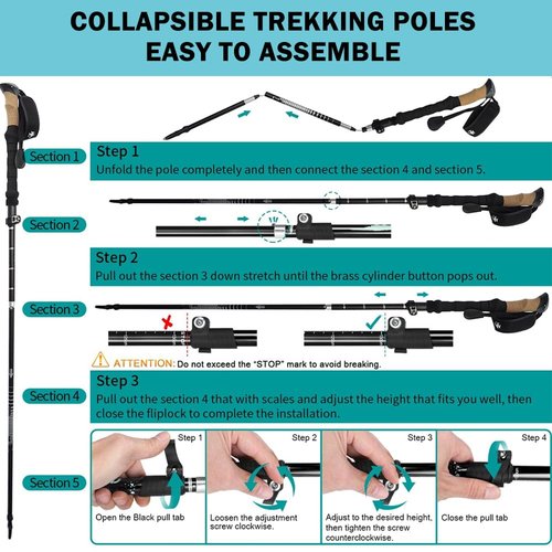 YIEUS Foldable and Retractable Trekking Pole - Lightweight, Adjustable Hiking Stick for Outdoor Enthusiasts, Backpackers, and Seniors - Durable Aluminum Alloy, Ergonomic Grip, All-Terrain Support