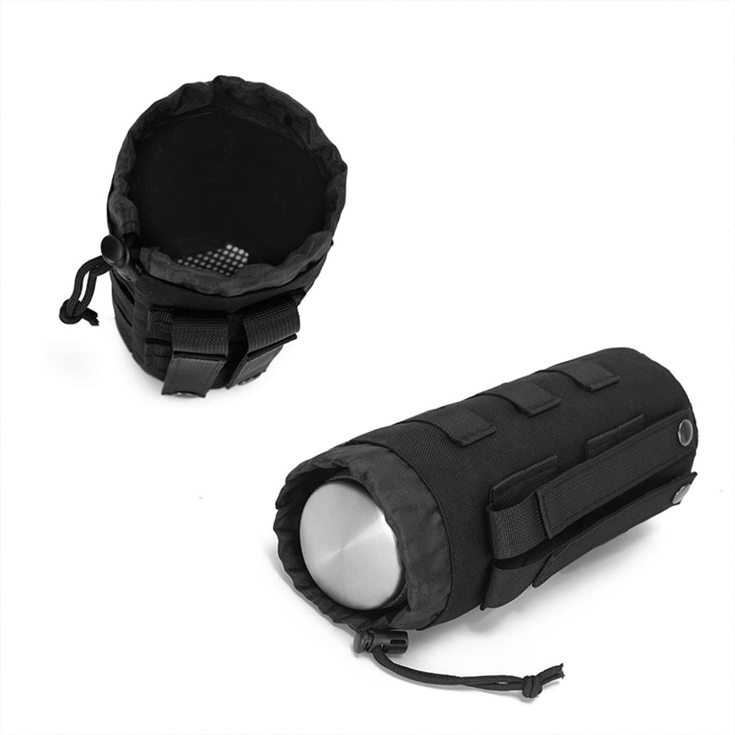 LFWATAXY 1PCS Tactical Water Cup Bag, Water Bottle Holder, Tactical Multipurpose Nylon Webbing Water Bottle Bag, Backpack Attachment Pouches(1,Black)