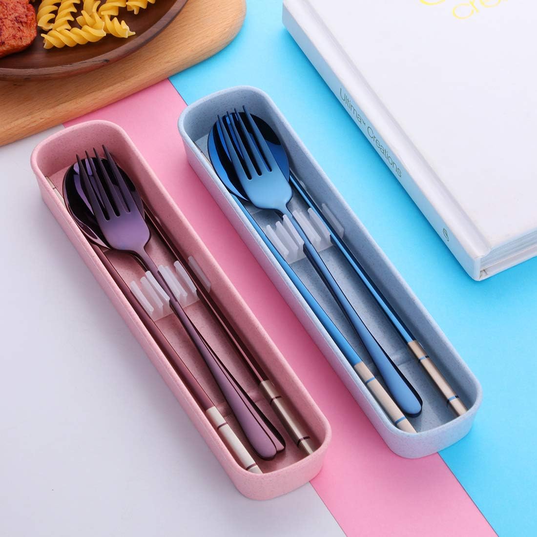 3 PCS Outdoor Flatware Set Fork Spoon Chopsticks/Travel Flatware Set with a Case