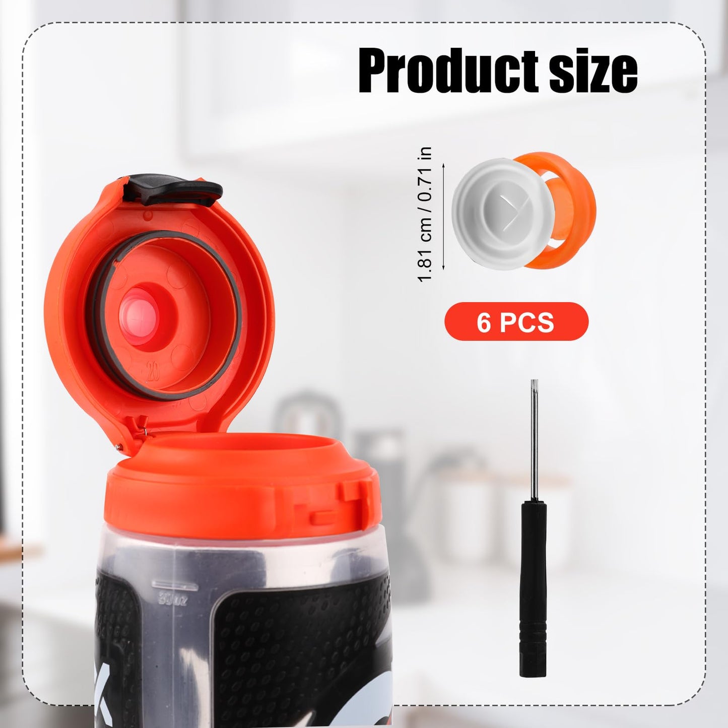 6pcs Dispensing Rubber Valves Compatible with Gatorade Water Bottle, Silicone Valve Replacement Lid for Gatorade GX 30oz & Squeeze Bottle 32oz No Leak BPA-Free Plastic Inserts & Screwdriver (Orange)