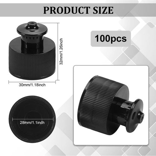 OLYCRAFT 100Pcs 28/410 Black Plastic Push Pull Replacement Caps 28mm Inner Diameter Twisted Sport Bottle Lid Plastic Water Bottle Cap for Water Bottle Replacement Tops Sport Bottle Lid