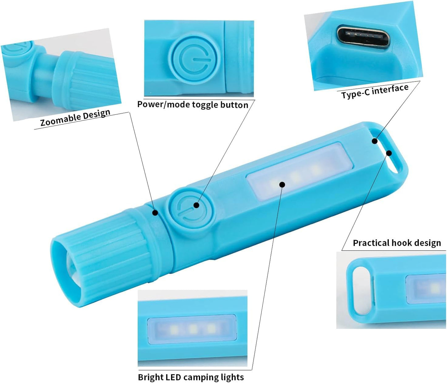 3 Pack Rechargeable Flashlights USB C Mini LED Flashlights for Kids, Camping Lantern Combo Flashlight, Ultralight Zoomable Flashlights for Boys Girls Gift Camping Hiking Night Reading (3 Pack)