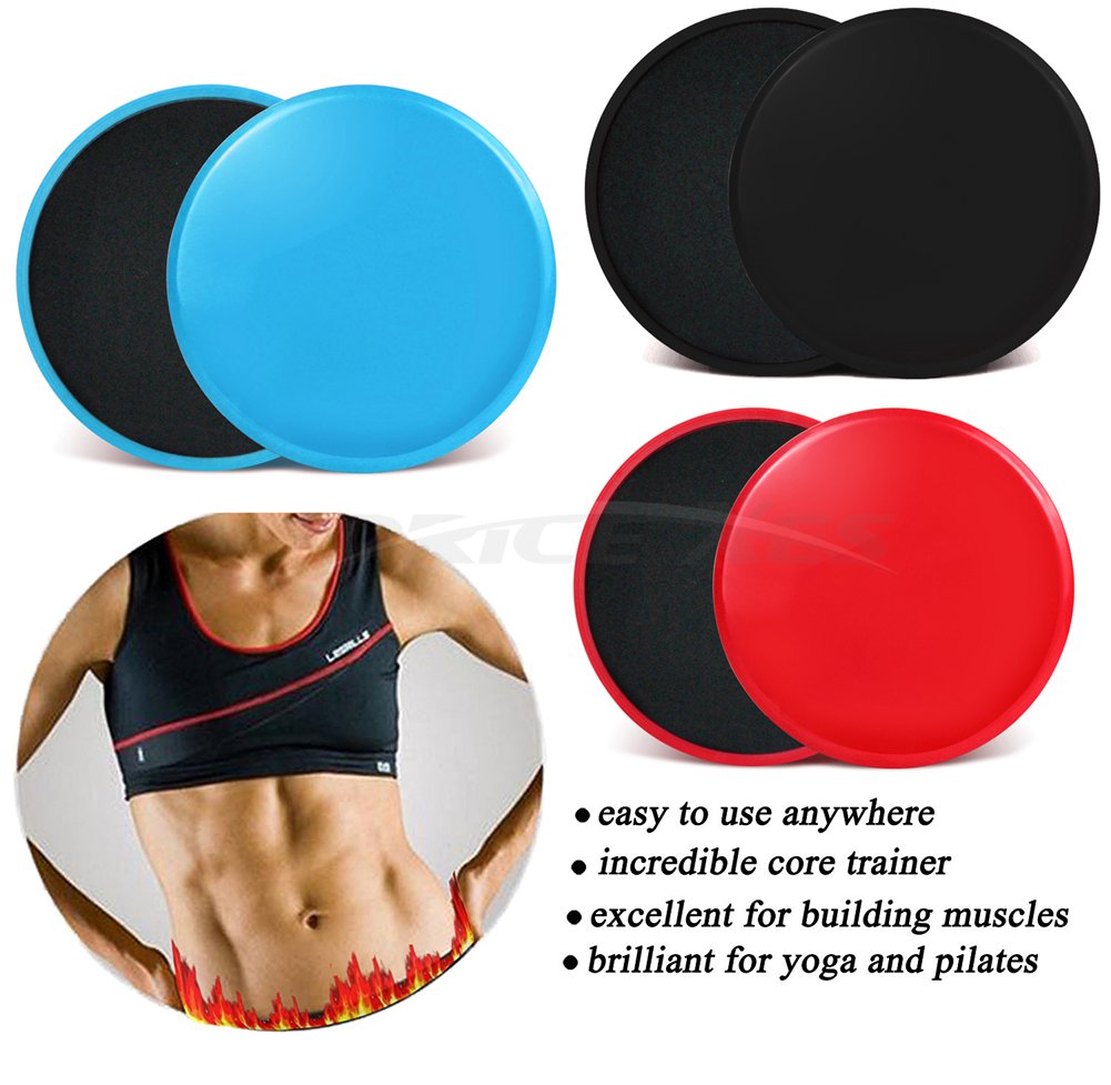 2 x Dual Sided Gliding Discs Exercise Sliders Core Sliders Fitness Ultimate Trainer Gym Home Abdominal & Total Full Body Workout Equipment on ALL surfaces Slide & Glide Exercises (Black, Circle)