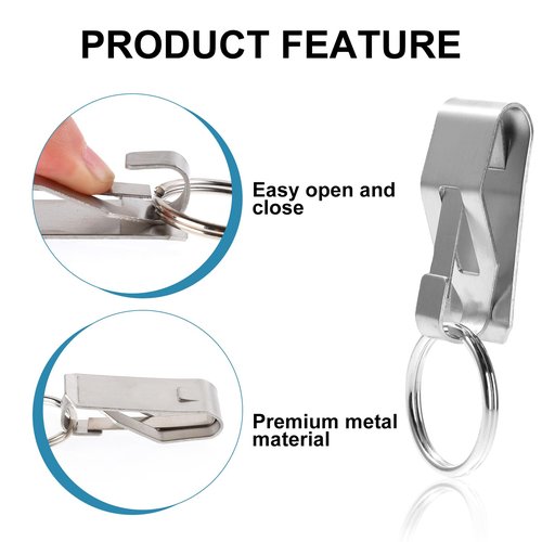 Mozeat Lens 4 Pieces Duty Belt Key Holder Belt Key Holder Clip with Ring Keychain Belt Security Metal Key Clip for Belt Car Keys Key Chain for Men Women