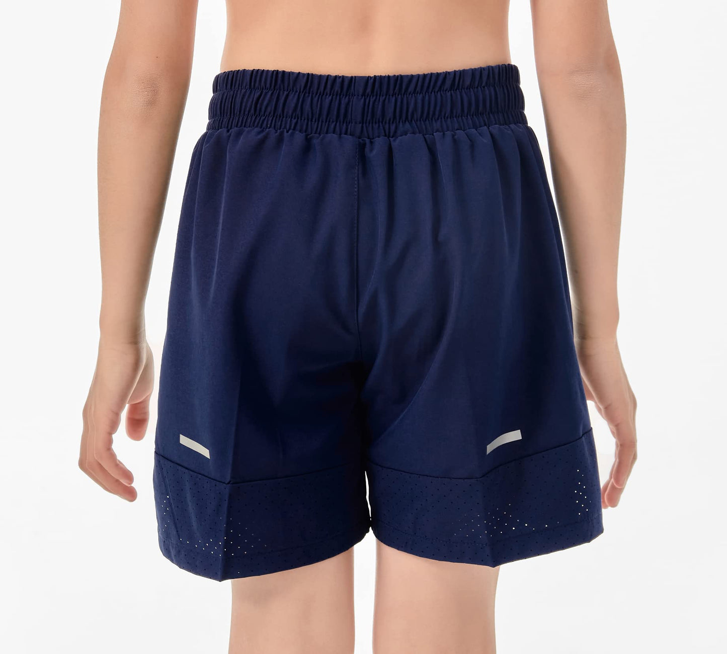 IRELIA Boys Box Brief Liner Compression Mesh Athletic Shorts Pocket Kids Quick Dry Active Sports Shorts with Reflective Strip Navy 10-12