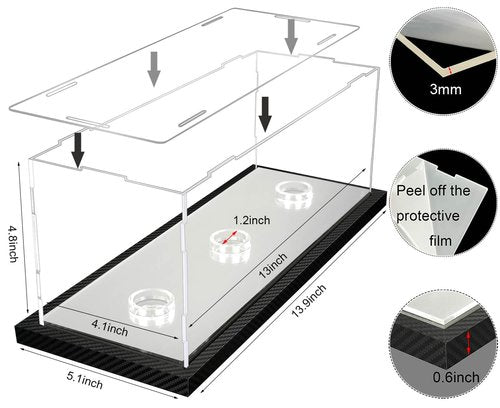 Softball Display Case for 3 Pack in one, Arcylic Softball Holder Stand UV Protected Clear Display Cube for Softball Baseball Tennis Ball Sports Ball Storage with Carbon Fiber Skin Base and Mirror Base
