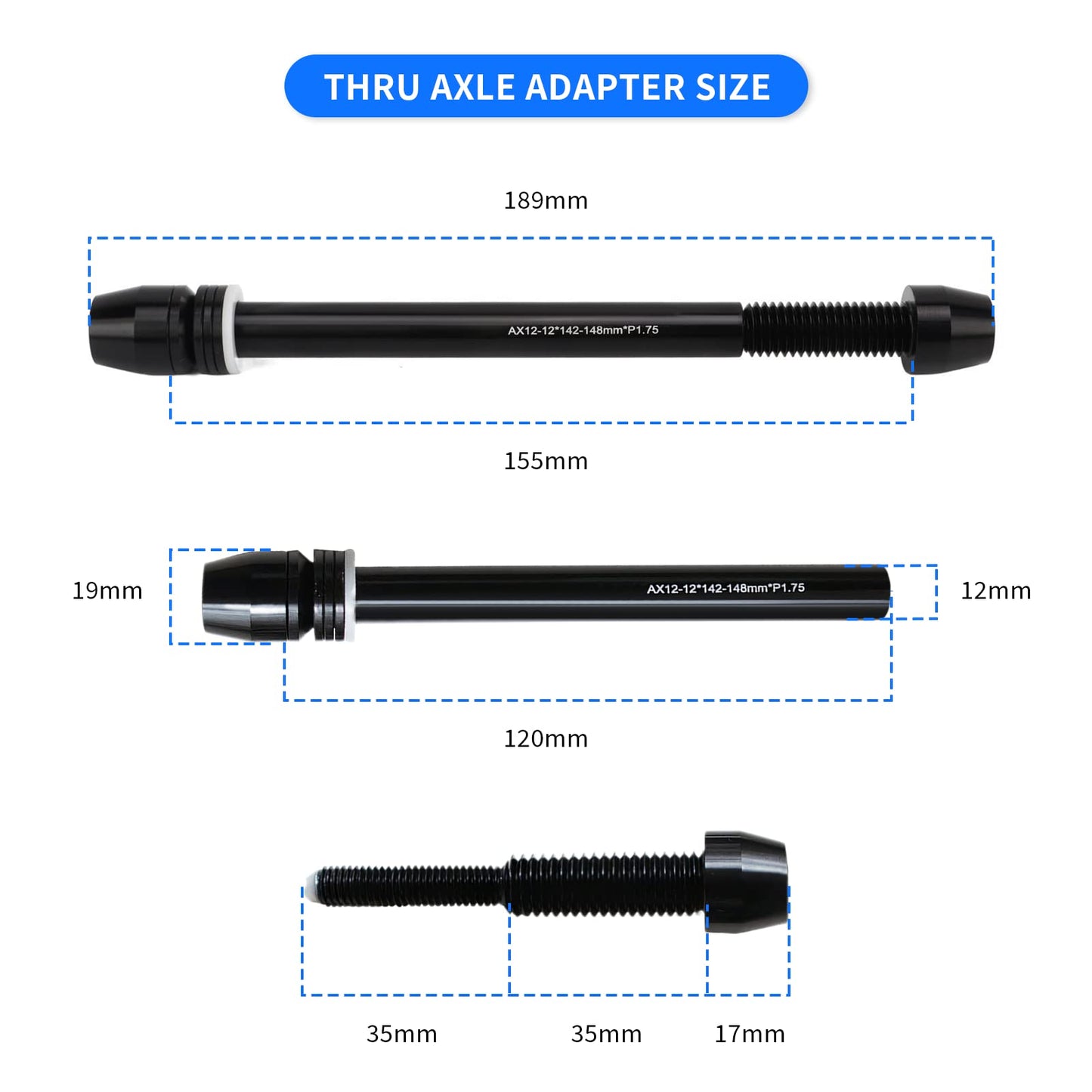 Gugxiom Bike Trainer Axle Shaft, Aluminum Alloy High Strength Adjustable Length Thru Axle Adapter, 2 Section Easy Installation Bike Trainer Thru Axle for 142 to 148mm Hub