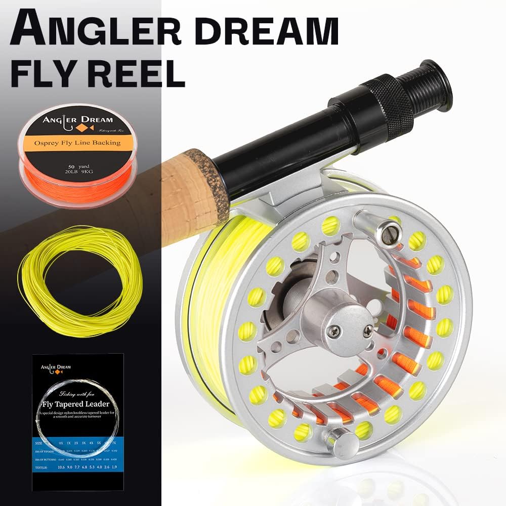 (1/2WT 3/4WT 5/6WT 7/8WT) Fly Reel with Line Combo Aluminum Alloy Large Arbor Fly Fishing Reels Weight Forward Fly Line with Braided Backing Taper Leader Pre-Tied