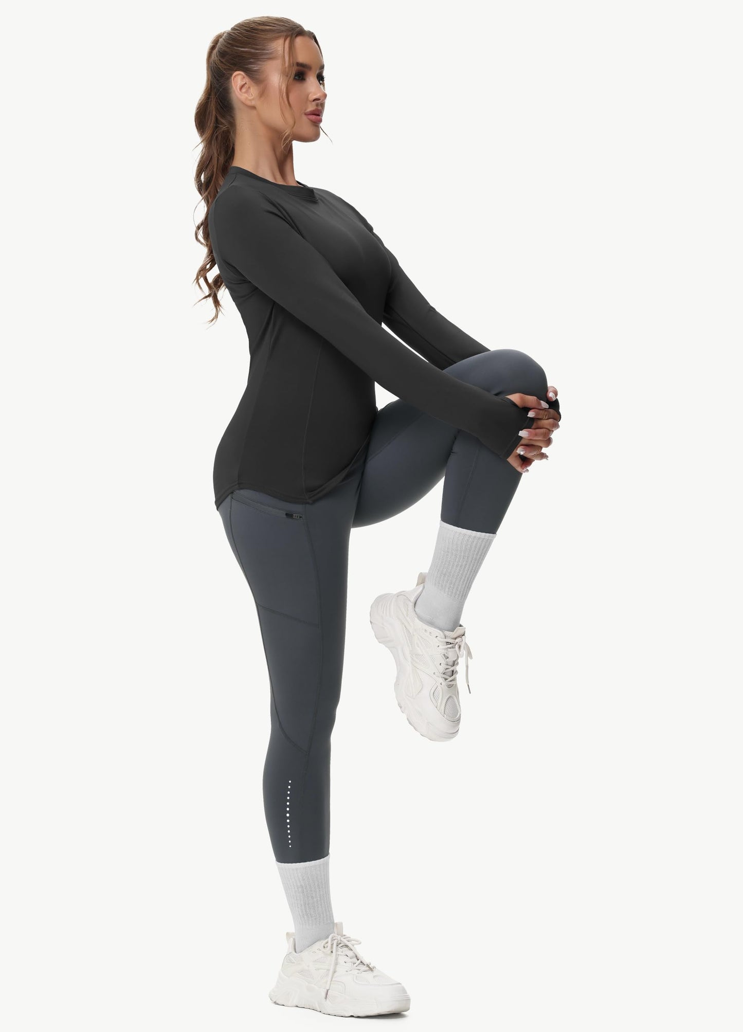 Thermal Shirts for Women Winter Running - Fleece Lined Long Sleeve Warm Tops Cold Weather Gear Thumbholes Zipper Pocket