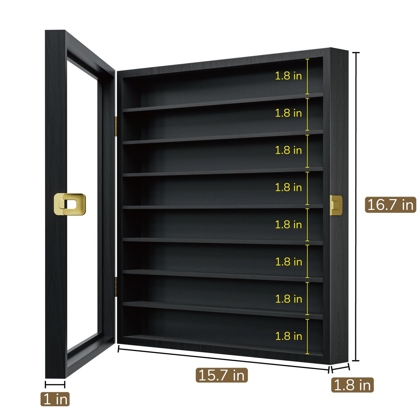 Large Display Case for 1/64 Scale Model Cars, Wall-Mounted or Freestanding Wood Display Cabinet for Hot Wheels, Rocks, Challenge Coins, Mini Toys, Minifigures, UV Protection Shadow Box, Black