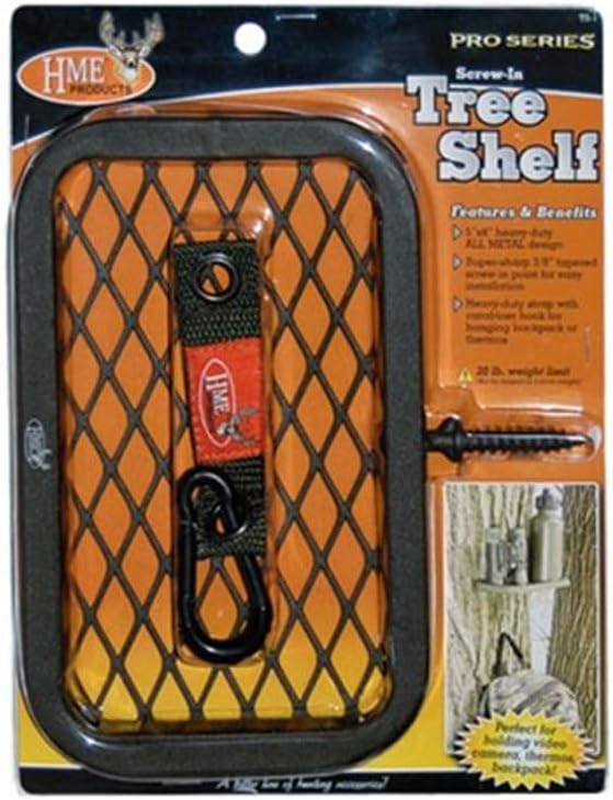 HME 5"x8" All-steel Easy-to-Screw Lightweight Durable Hunting Tree Shelf for Holding Backpack, Video Camera Case, or Thermos - Includes Hanging Hook