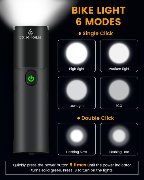 Bicycle Lights Rechargeable Bike Light with 6 Light Modes Waterproof Bicycle Headlight Compatible with GoPro Mount Bicycle Front Light for Dirt/Mountain/Road Bike