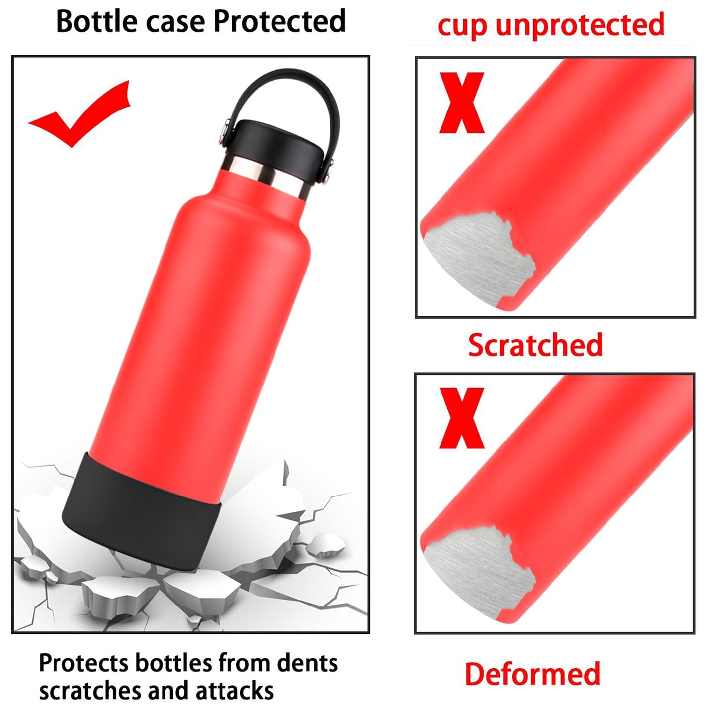 2 PCS Silicone Boot for Hydro Flask Stainless Steel Standard Mouth Water Bottle,Silicone Bottom for Hydro Flask 21oz Stainless Steel Standard Mouth Water Bottle,Avoid Scratches and Noise(Black)