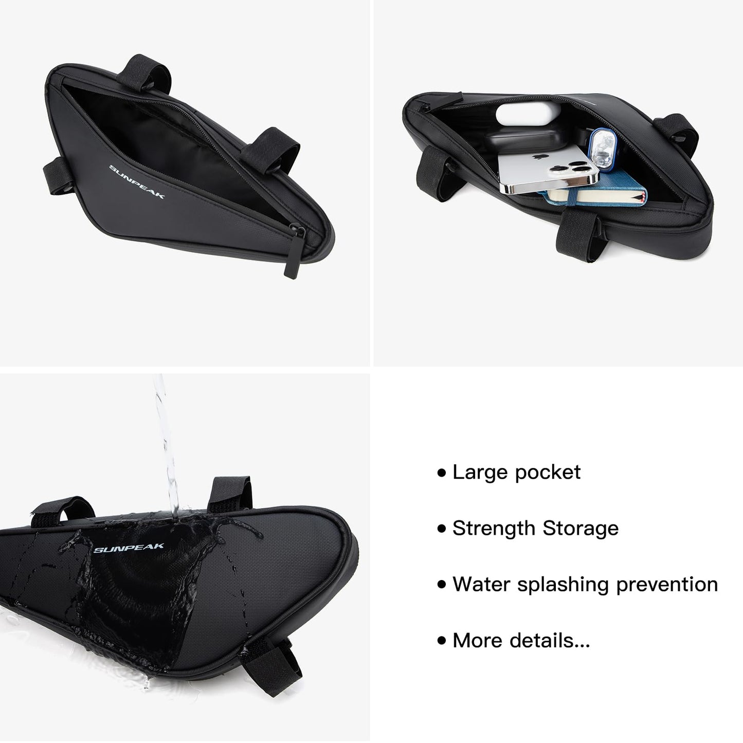 Sunpeak Bike Frame Storage Bag Top Tube Bike Bag Water Resistant Bicycle Triangle Pouch Bike Accessories Bag for Phone Wallet Keys Tools Use for Road Bike MTB Bicycle