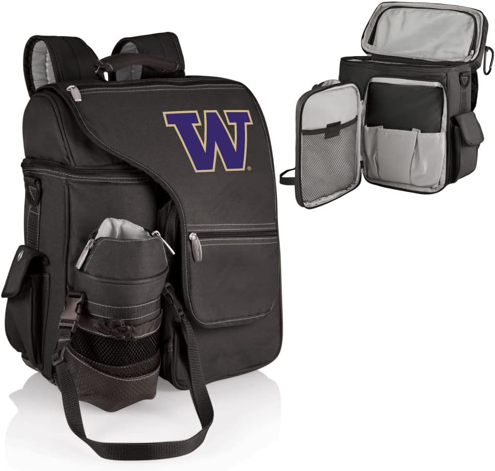 PICNIC TIME NCAA Washington Huskies Turismo Backpack Cooler with Water Bottle Carrier - Soft Cooler Backpack - Travel Cooler Bag