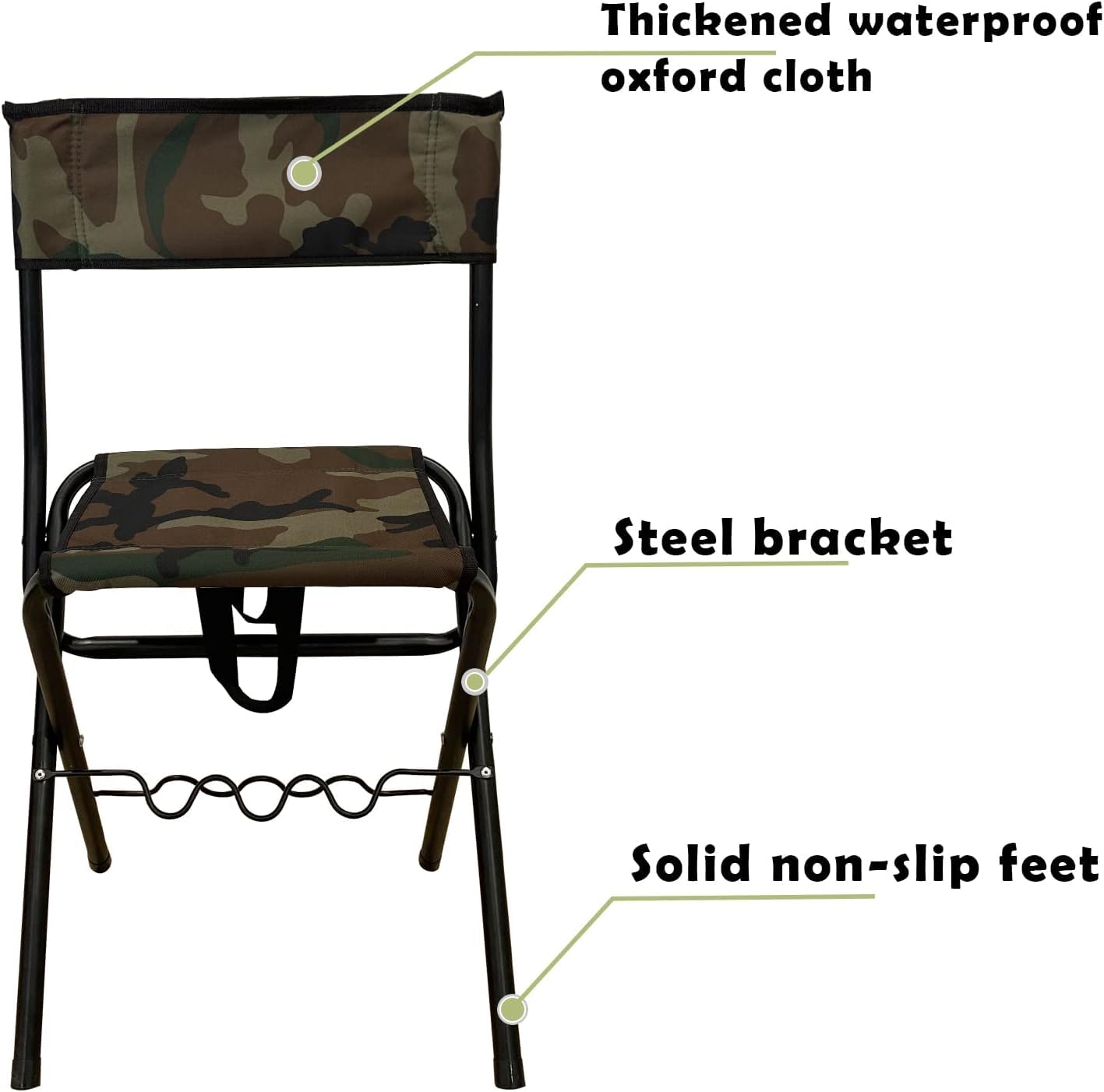 LEADALLWAY Fishing Chair with Rod Holder and Cooler Bag, Camouflage, Portable, Outdoor, 2.9 lbs, 280 lbs Capacity, Steel Frame, Oxford Fabric, Anti-Slip Feet, Adjustable Shoulder Strap