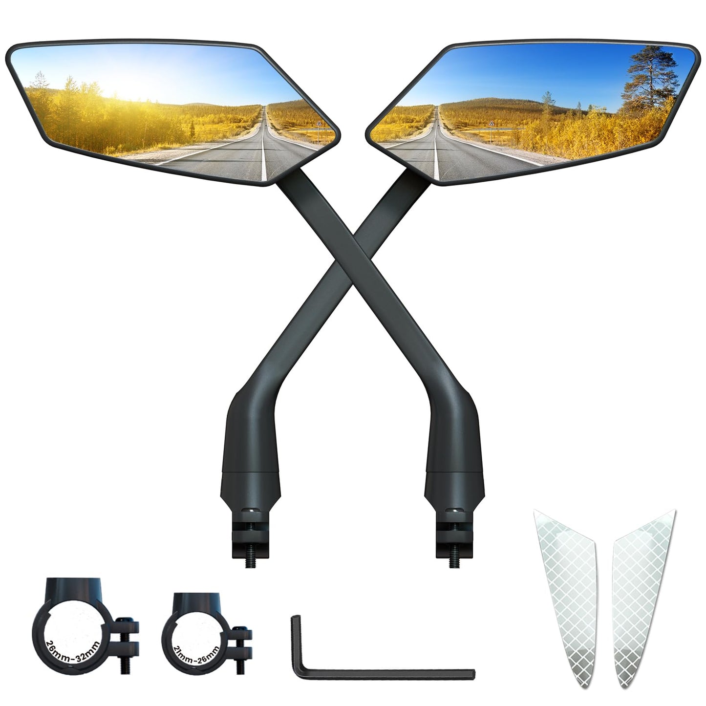 2024 New Handlebar Bike Mirror, Safe Crystal Convex Wide Angle UHD Glass Bicycle Mirror, Adjustable Rearview Mirror, Easy Installation for Ebike Scooter Snowbike (Convex Silver 1 Pair)