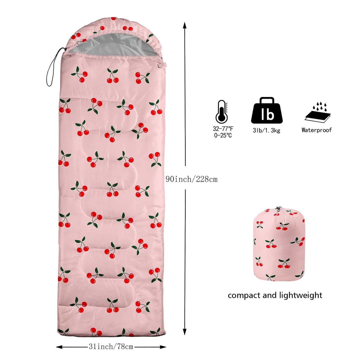 AILONEN 3 Season Sleeping Bag - Warm and Cold Weather, Lightweight & Waterproof for Backpacking, Outdoor Travel, Camping, Hiking - Soft With Compact Carrying Bag for Boys, Girls, Adults