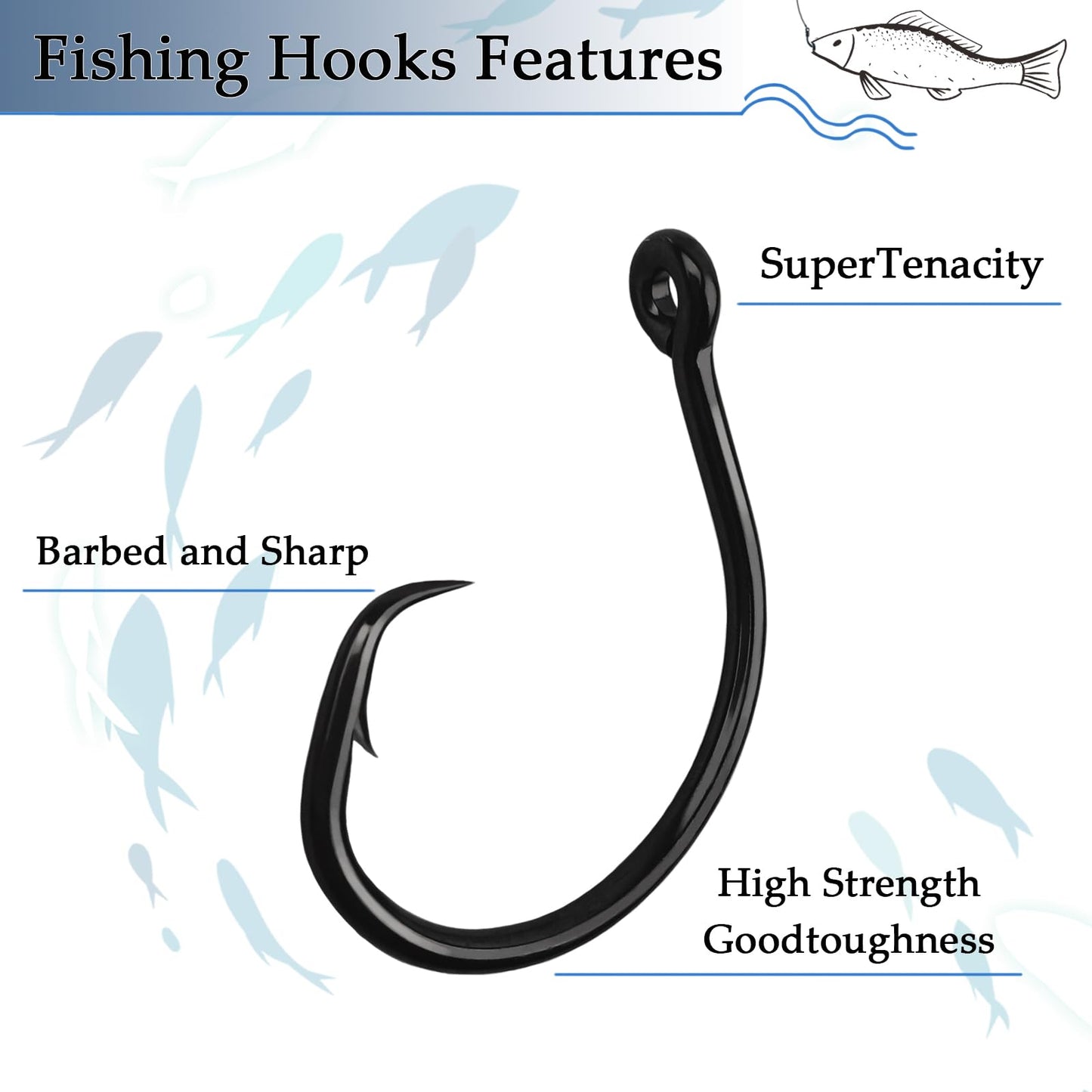 10PCS High-Carbon Steel Circle Hooks Barbed Fishing Hooks with Holes, Freshwater and Saltwater Fishing Hooks for Tuna, Catfish, Bass(1/0)
