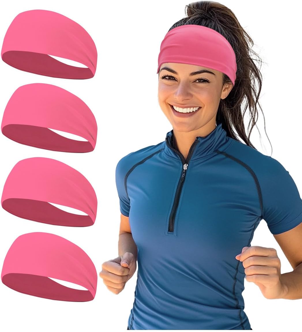 Sport Sweatbands | 4-Pack Summer Workout Headbands for Men & Women – Sweat Wicking