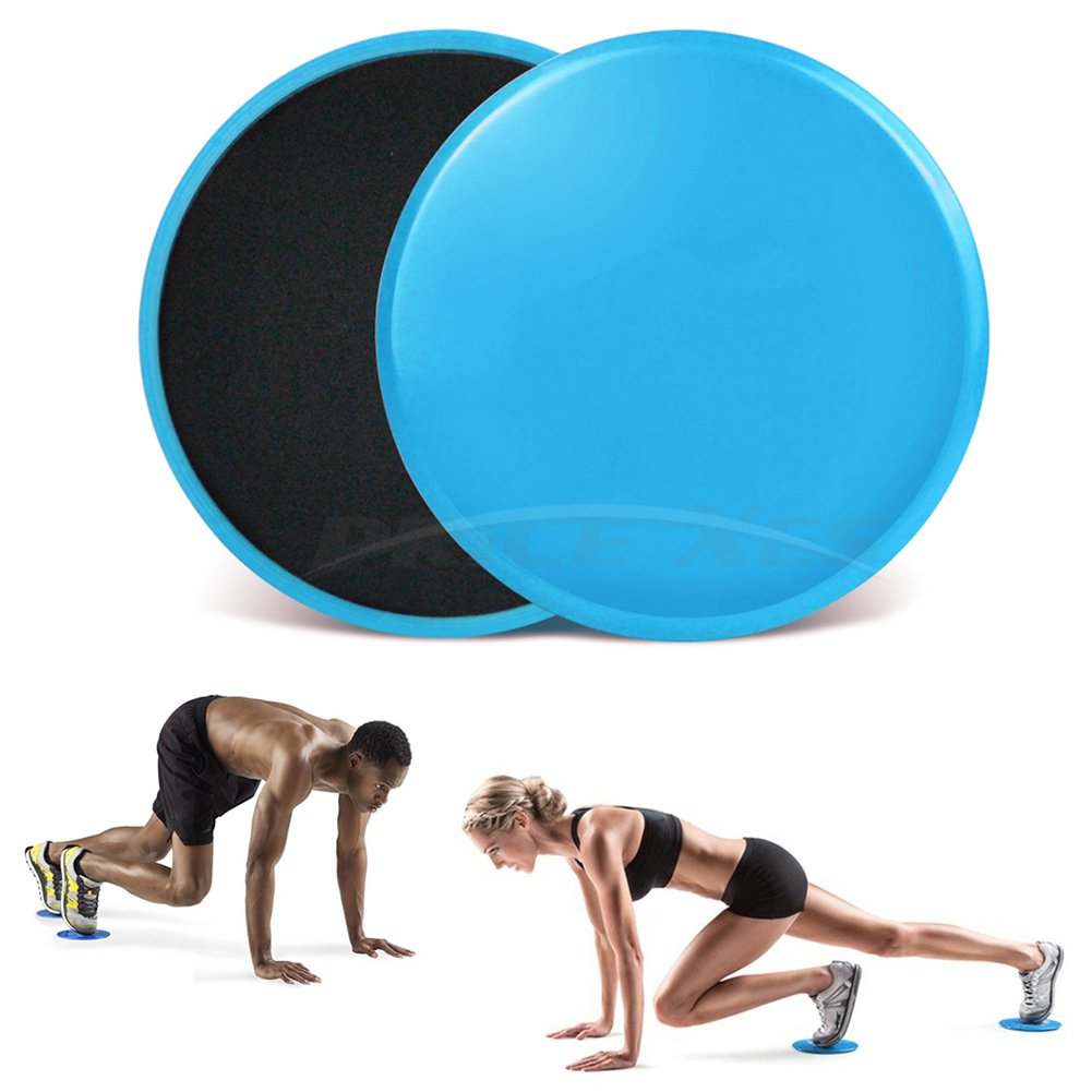 2 x Dual Sided Gliding Discs Exercise Sliders Core Sliders Fitness Ultimate Trainer Gym Home Abdominal & Total Full Body Workout Equipment on ALL surfaces Slide & Glide Exercises (Black, Circle)