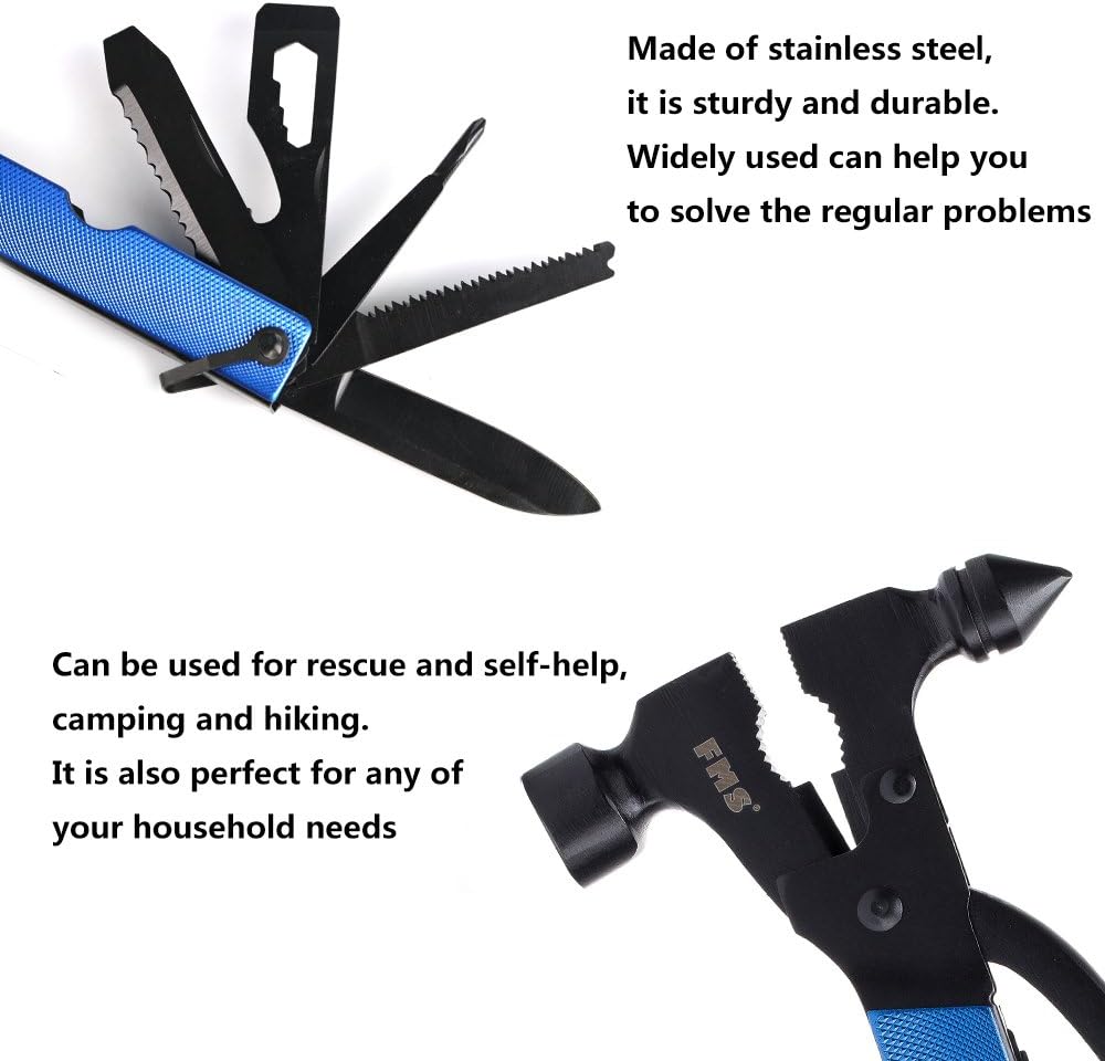 13-in-1 Stainless Steel Hammer Multitool, Gifts for Dad, Gifts for Men, Mens Gifts for Him, Husband, Grandpa, Gifts for Dad, Portable Multi-functional Hammer Kit with Nylon Belt Pouch