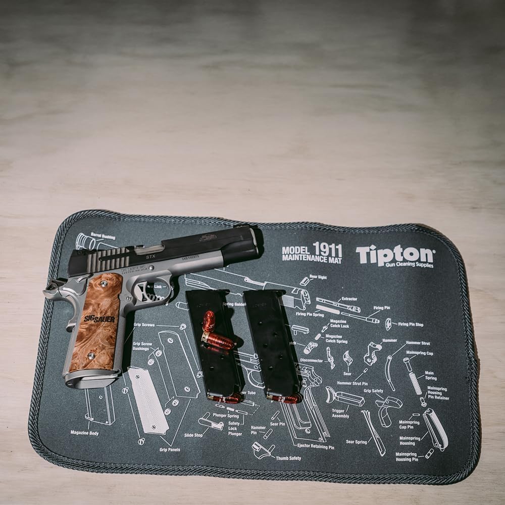 Tipton 1911 Maintenance Mat with Handgun Schematic and Neoprene Construction for Pistol Cleaning