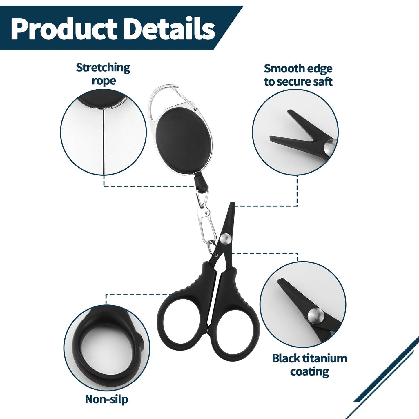 2 PCS Fishing Scissors with Retractable Buckles, Fishing Line Cutter for Braided Line, Cutter Stainless Steel with Teflon Coated Fishing, Fishing Accessories Tools for Saltwater Freshwater