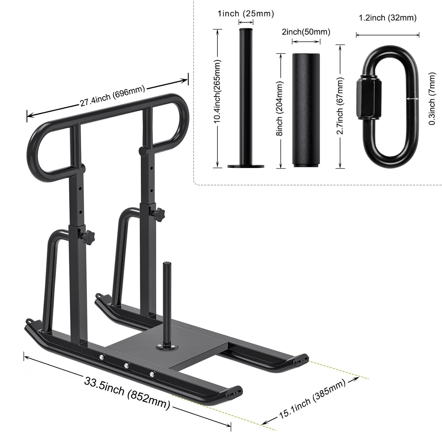 Kipika Weight Sled Fitness Sled with Push-Pull Handles - Height Adjustable - Heavy-Duty Weight Training Equipment for Muscle Building and Explosive Power - Suitable for 1"&2" Weight Plate- Black