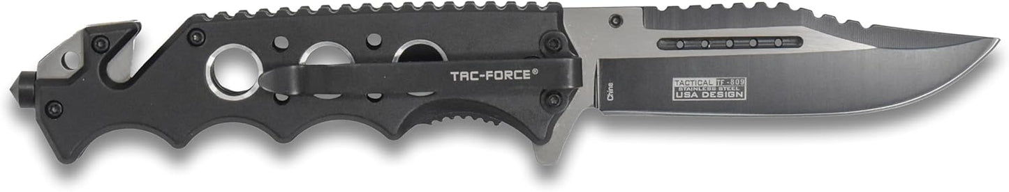 TAC Force TF-809 Series Spring Assist Folding Knife, Two-Tone Blade, 4.5-Inch Closed