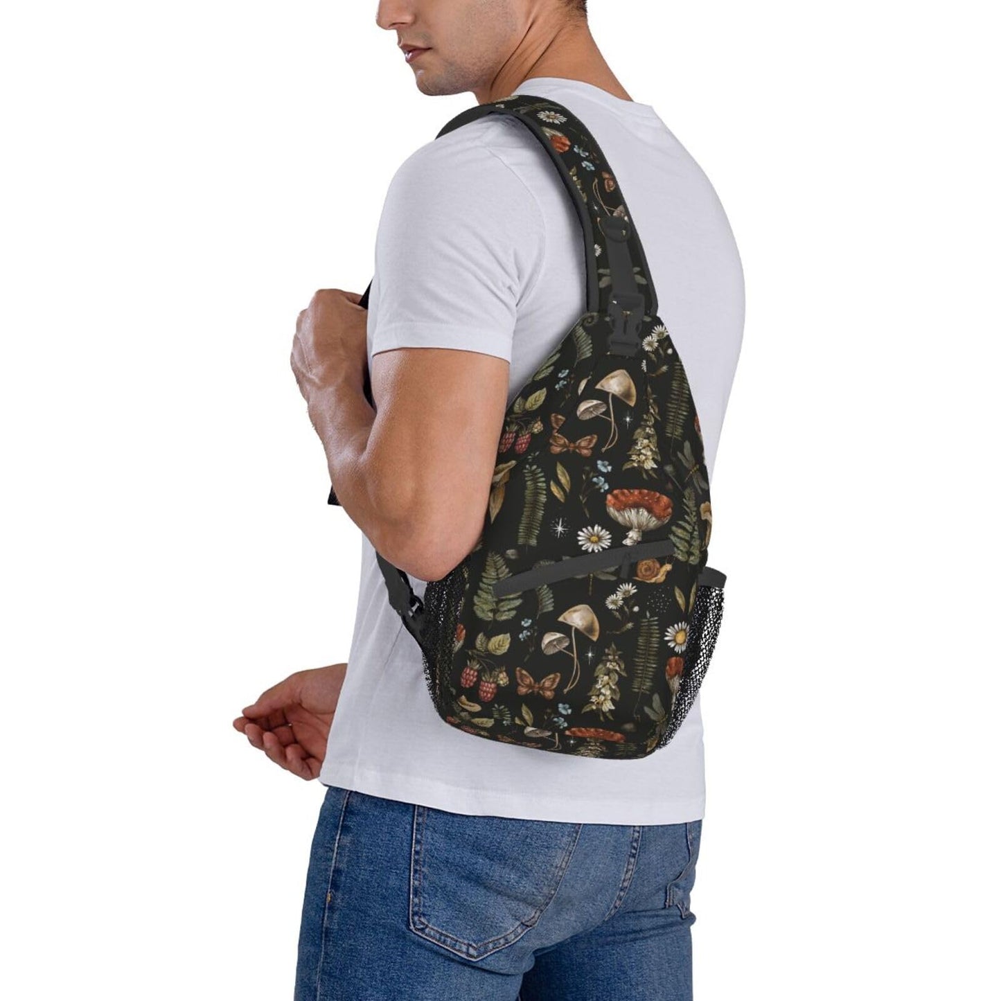 VOOHDDY Vintage Mushroom Witchcraft Magic Plant Sling Bag For Women Men Travel Hiking Backpack Crossbody Shoulder Chest Bags Casual Daypack Sport