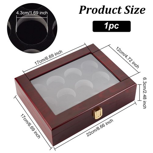 OLYCRAFT Golf Ball Display Case 12-Hole Wooden Display Box for Golf Ball Display Storage Box Golf Ball Wood Showcase Protected Cabinet Golf Rack for Golf Ball Collections 8.7x6.7x2.5 inch