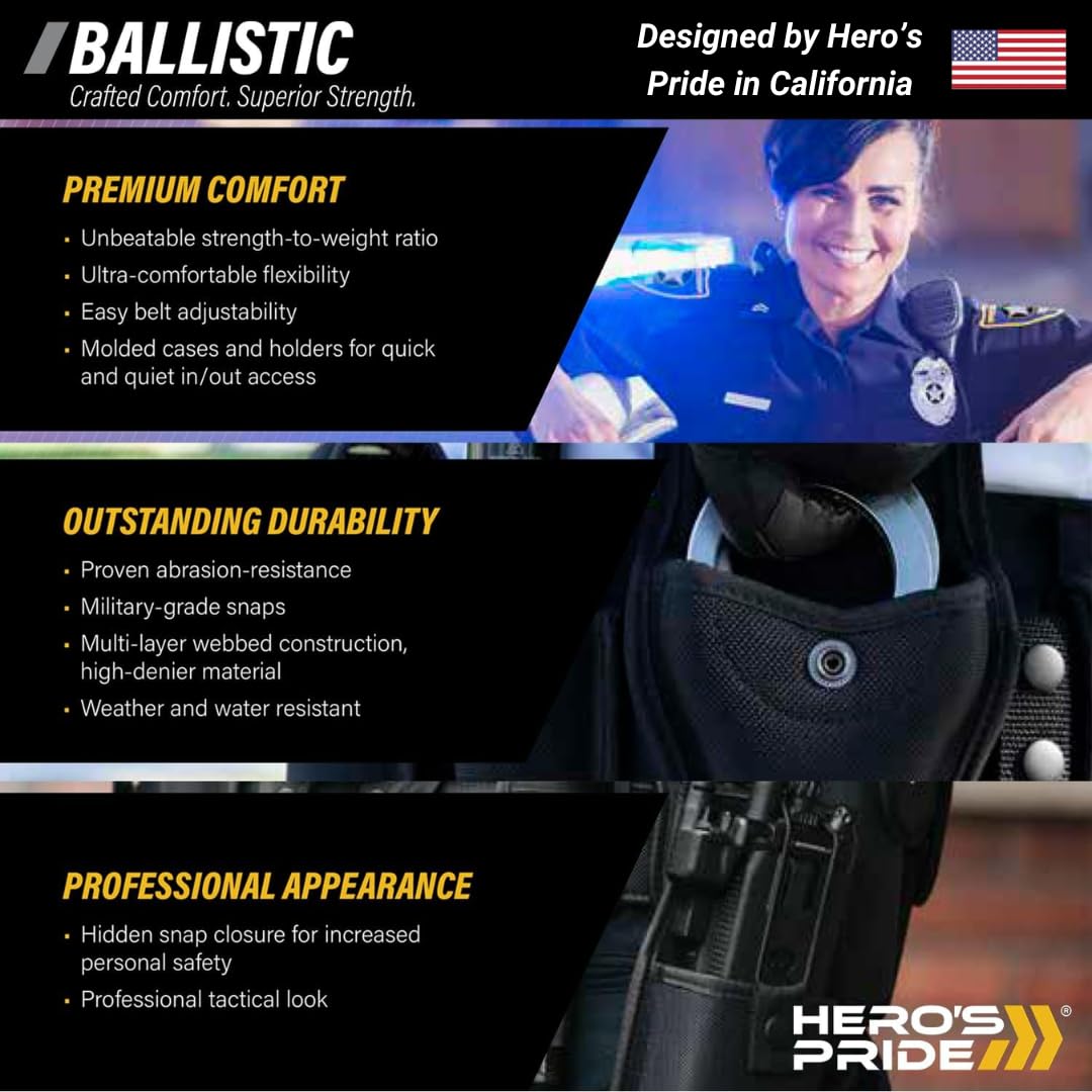 Hero's Pride Ballistic Deluxe Duty Belt, Triple Release Belt Buckle, Lightweight 2.25" Tactical Belt for Law Enforcement, 2XL (46-50")