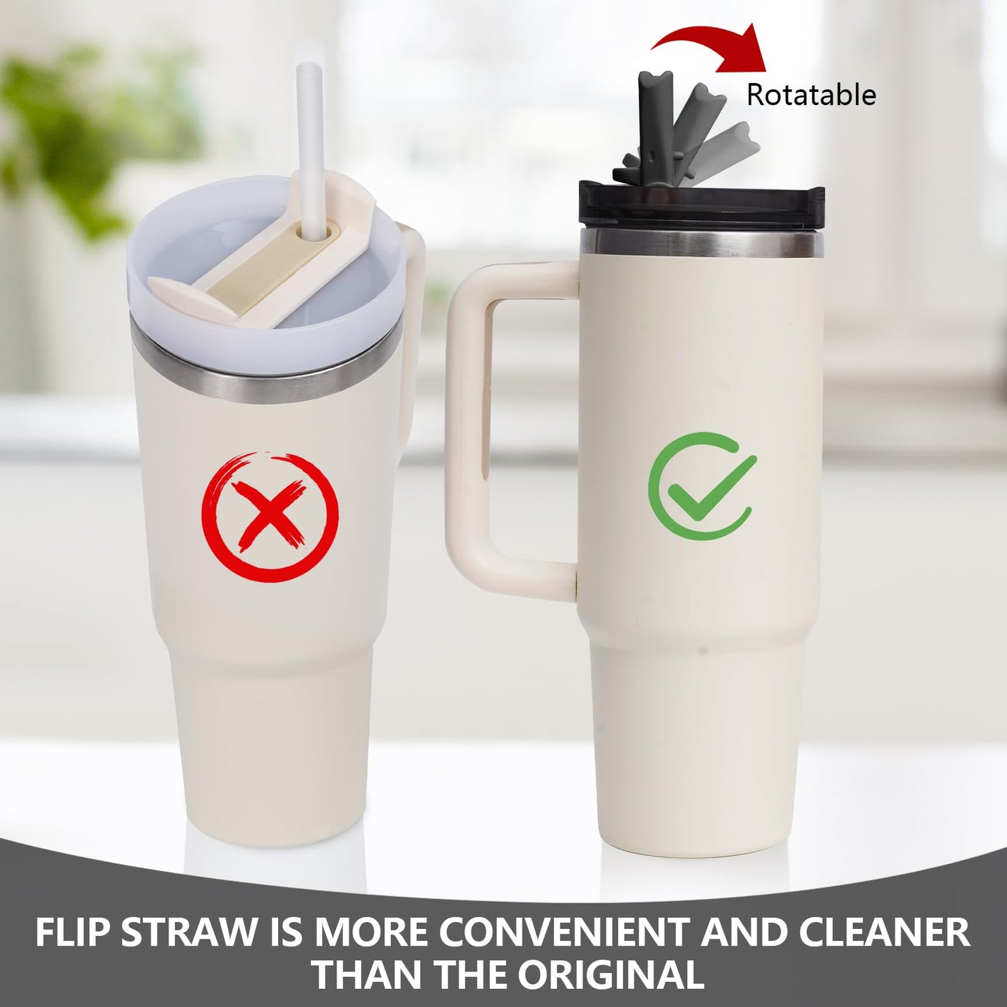 2PC Replacement Leak Proof Tumbler FLIP Lid With Straw - Fit For Stanley ProTour Quencher and Quencher H2.0 20oz,30oz Tumbler (2BLACK, 20oz and 30oz)