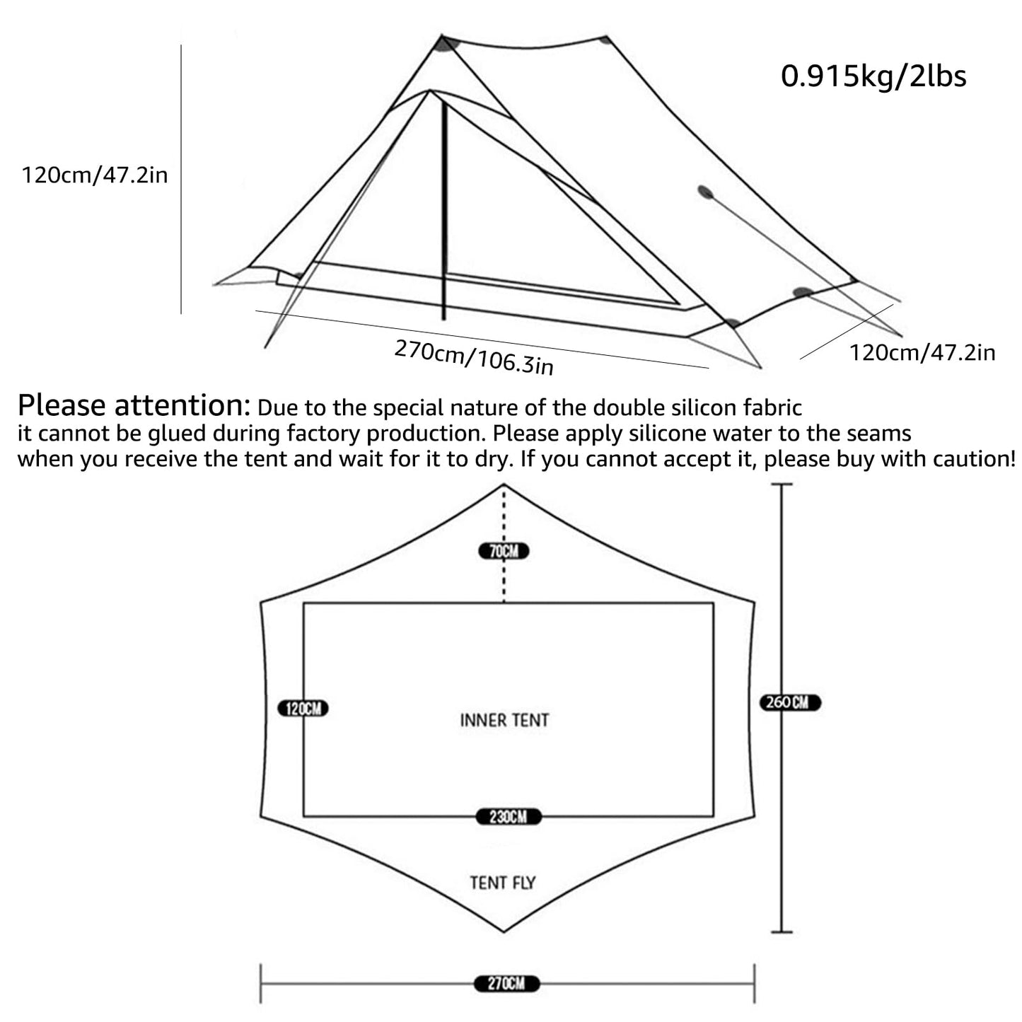 3FULGEAR Lanshan 2 Pro Tent 2 Person Ultralight Camping Tent, 3/4 Season Professional 20D Silnylon Rodless Tent for Camping, Climbing, Hiking (Green 2 Pro, 3 Season)