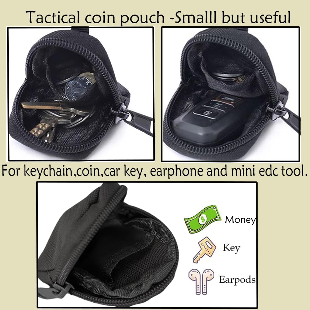 2 Pack Tactical Coin Purse - Military Pocket Keychain Pouch as Mini Tool Organizer Coin Car Key Waist Case Earphone Pack Backpack Accessory Pouch (Black-2pcs)