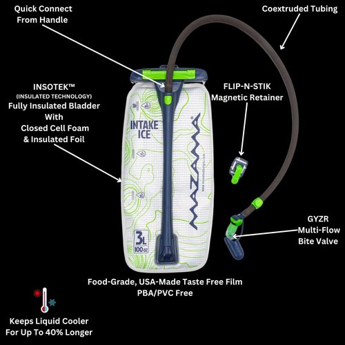 Mazama Intake ICE 3L Insulated Water Hydration Reservoir - Keeps Liquid Cold for up to 4 Hours - GYZR Bite Valve- Water Bladder for Hiking and Outdoor Adventures