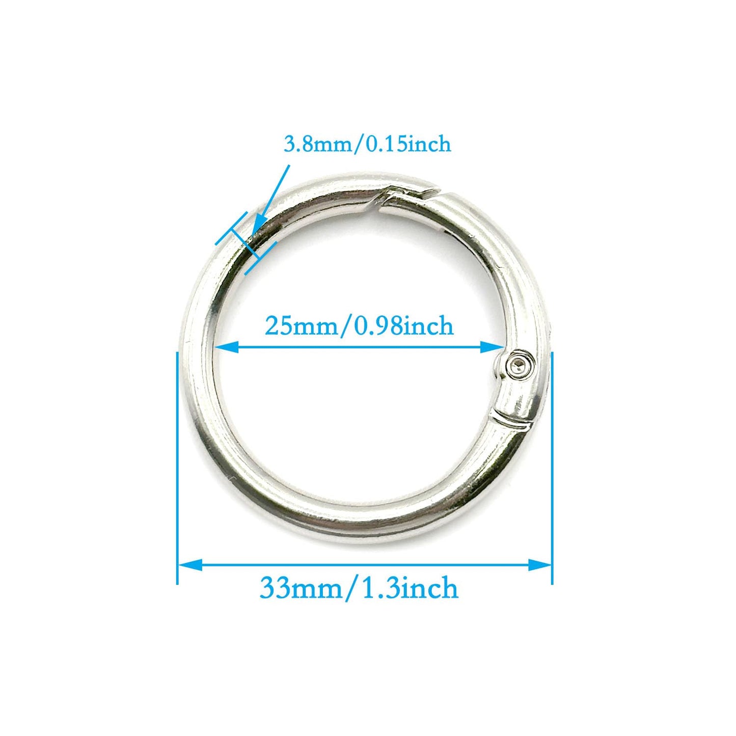 20 Pack 1 Inch Carabiner Clip, Spring O Rings Metal Alloy Purse Clip, Round Keyring Buckle Clips, Small Keychain Hook Clip for Key Bag(Silver)